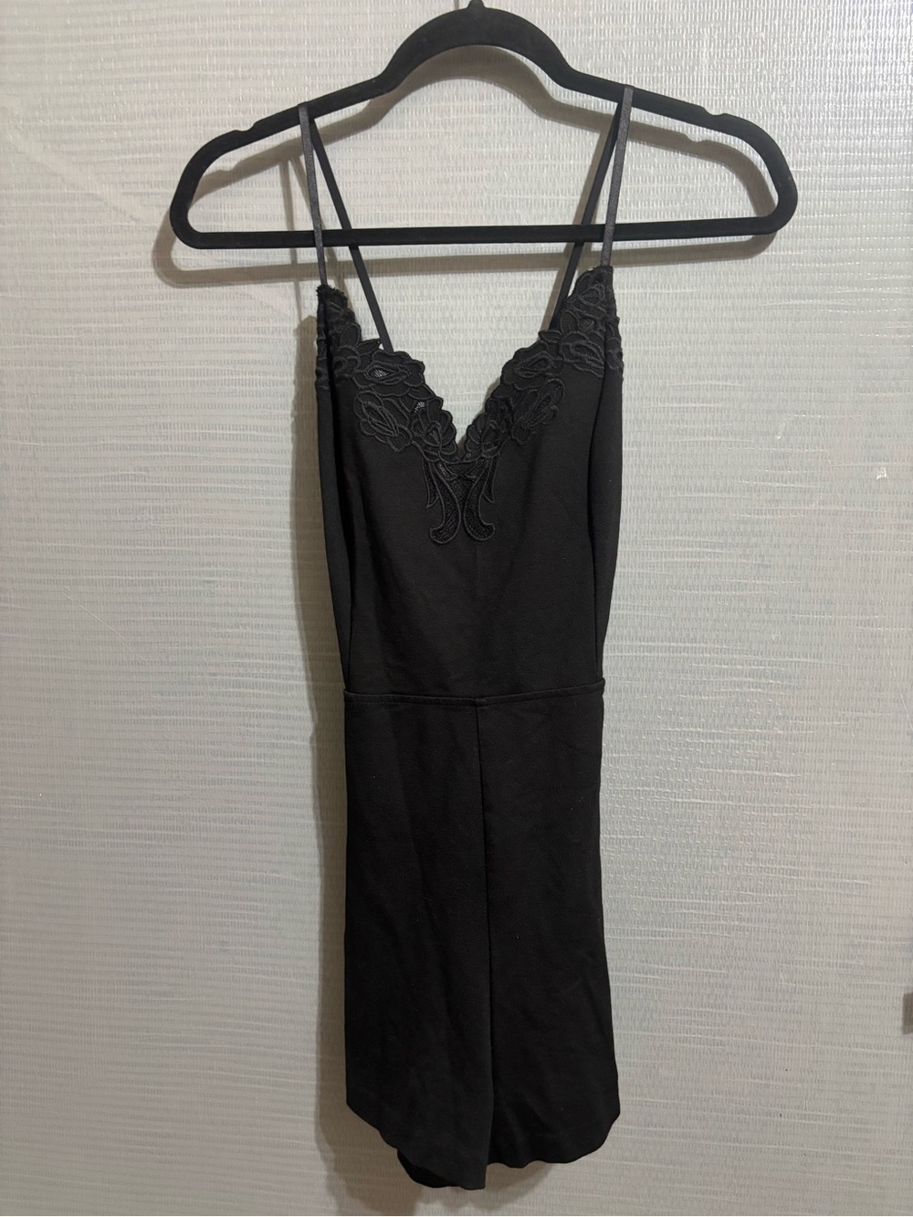 Guess Black Lace-Trim Slip Romper with V-Neck